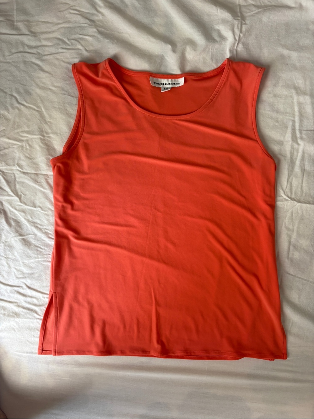 Caroline Rose Coral Sleeveless Scoop Neck shell. Medium petite.
